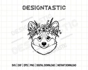 Floral corgi digital design from Designtastic